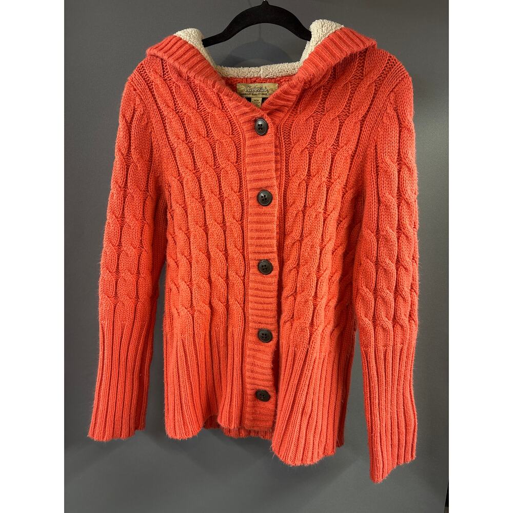 Cabela's Cable Knit Sherpa Lined Hooded Cardigan. 
M